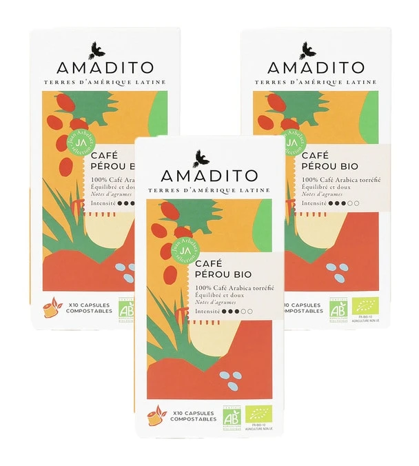 30 Caspules Compatibles Nespresso® CompostablesAmadito - Pérou Bio 3 30 Caspules Compatibles Nespresso® CompostablesAmadito - Pérou Bio
