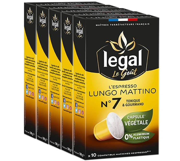 50 Capsules Végétales Espresso Lungo Mattino - Compatible Nespresso® - CAFES LEGAL 3 50 Capsules Végétales Espresso Lungo Mattino - Compatible Nespresso® - CAFES LEGAL