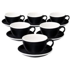 6 Tasses Café Latte Et Sous-tasses Egg 30cl Black - Loveramics