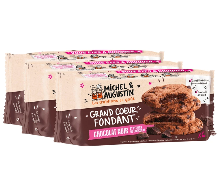 Pack De 3 Cookies Coeur Fondant Tout Chocolat (x6) - Michel Et Augustin 3 Pack De 3 Cookies Coeur Fondant Tout Chocolat (x6) - Michel Et Augustin