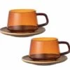 Lot De 2 Tasses + Sous Tasses - KINTO - 27 Cl Ambre -Delonghial Magasin mug sepia x2 1
