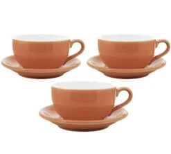 3 Tasses Et Sous Tasses Latte Bowl 25 Cl Orange - ORIGAMI