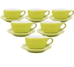 6 Tasses Et Sous Tasses Latte Bowl Origami 25 Cl - Vert