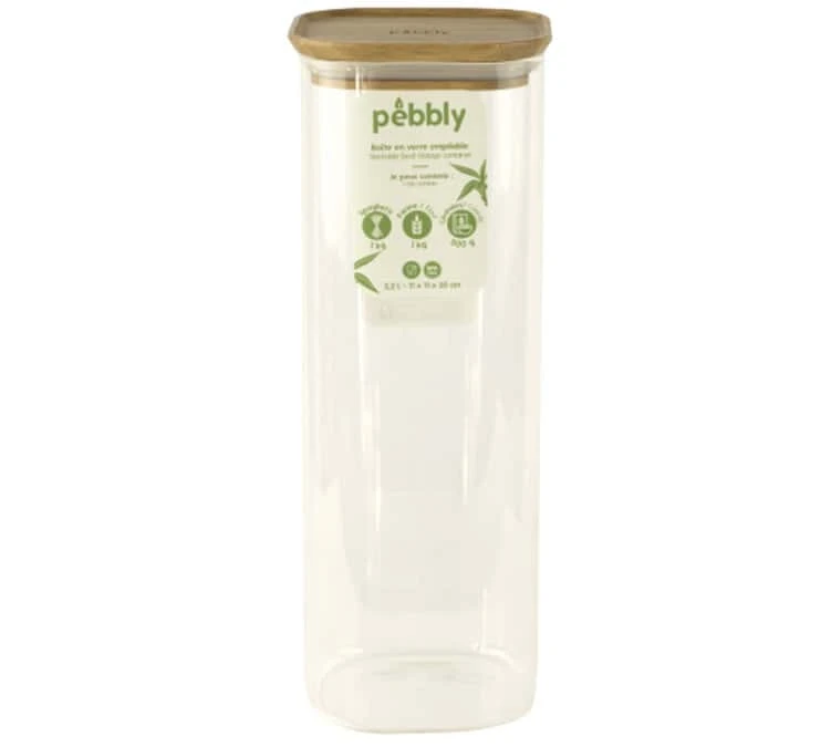 Boîte De Conservation Carrée - En Verre Et Bambou 2.2L - PEBBLY 3 Boîte De Conservation Carrée - En Verre Et Bambou 2.2L - PEBBLY